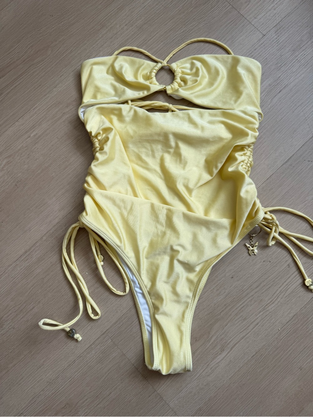 Yellow Ring-Front One-Piece Swimsuit with Side Ties